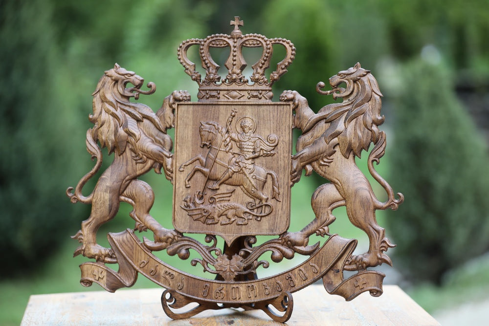 Coat of arms of Georgia made of oak 60 cm