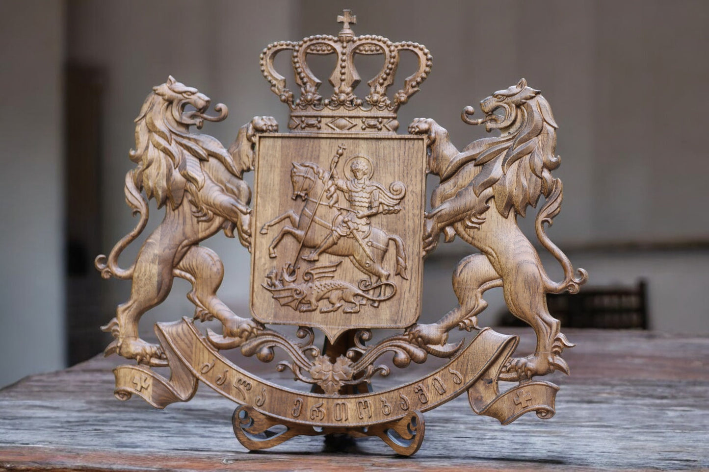 Coat of arms of Georgia made of oak 60 cm