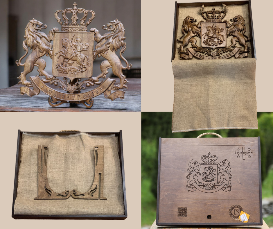 Coat of arms of Georgia made of oak 60 cm