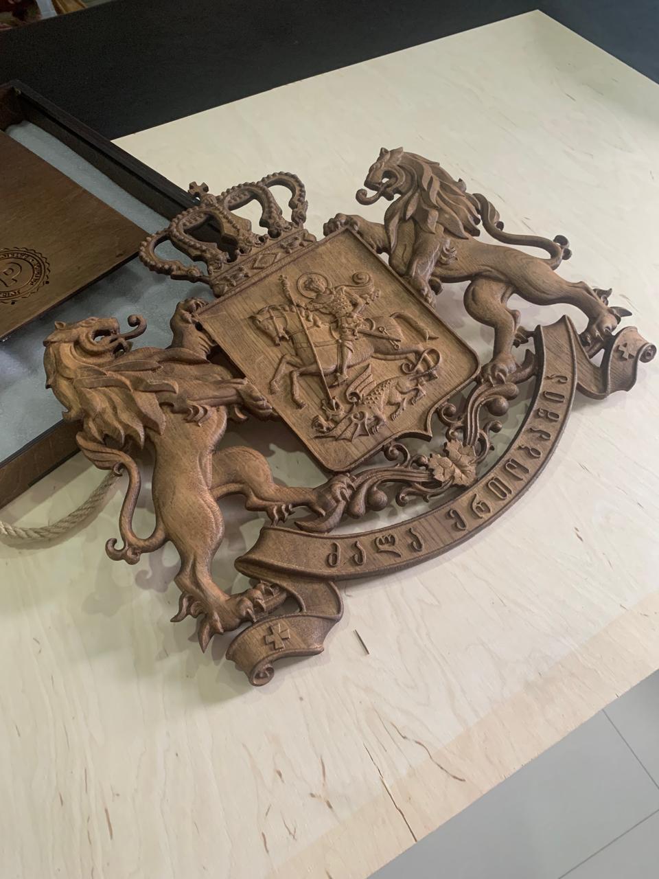 Coat of arms of Georgia made of oak 60 cm